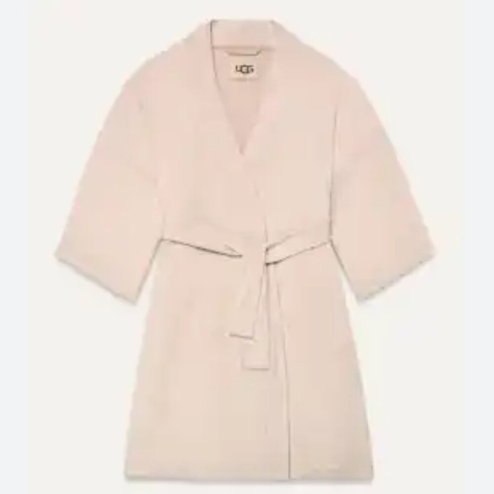 UGG® Women's Monrose 3/4-Sleeve Peached-Knit Wrap Robe Cream M
